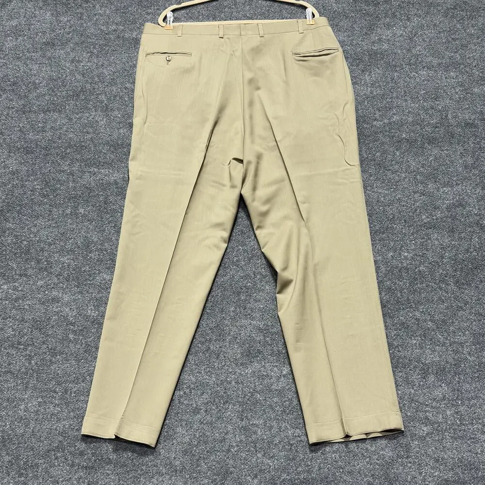 Jos A Bank Pants Mens 44L Brown Khaki 100% Wool Pleated Cuffed Dress Slacks